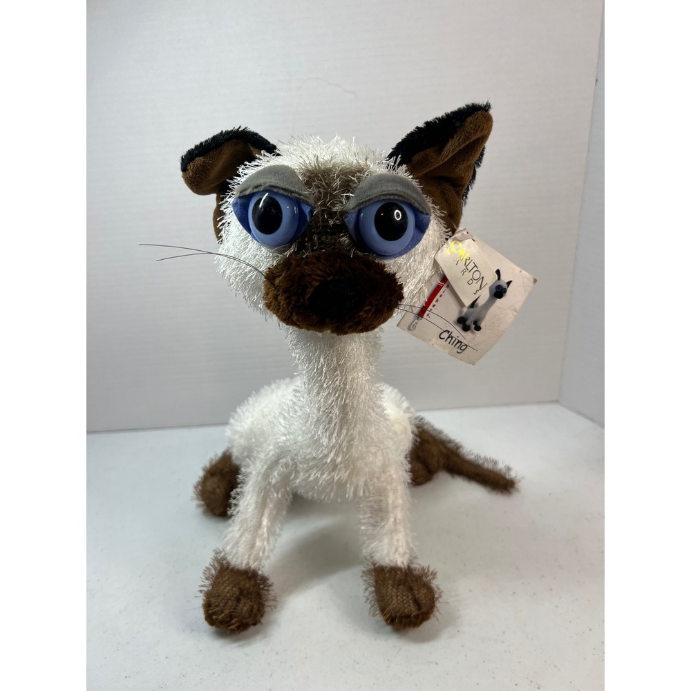 Carlton Cards Whiskers Ching Siamese Cat Plush Toy Blue Eyes Long Neck 16"